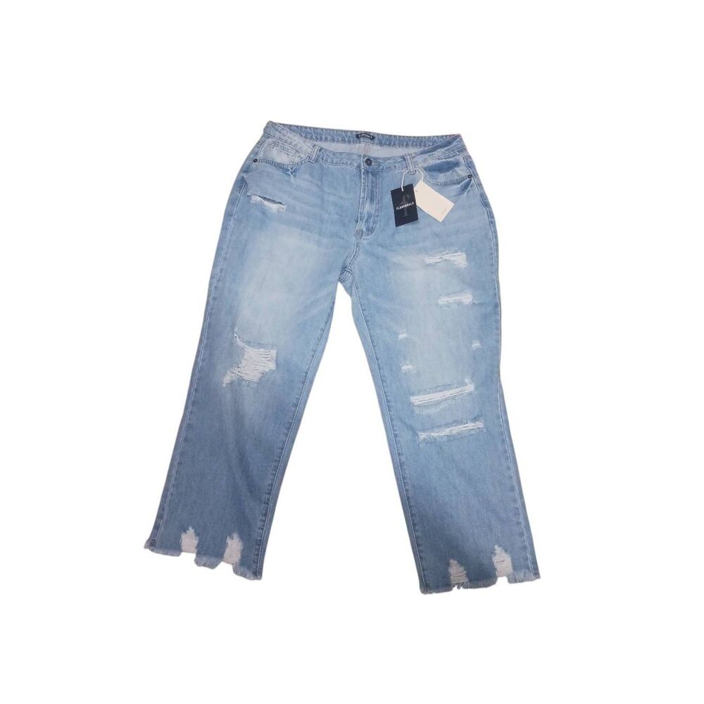 Flamingals plus sized factory distressed new with tags denim jean